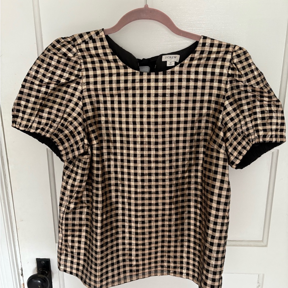 J.Crew Black and Tan Plaid Blouse
